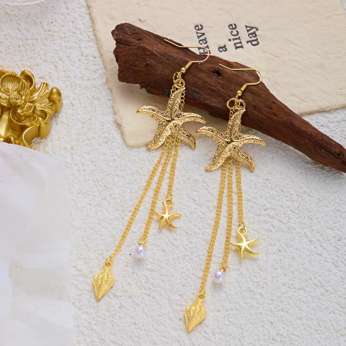 Ozean-Seestern-Ohrringe aus Acryl mit simulierten Perlenketten und Quasten für Damen, Sommer-Muschel-Seepferdchen-Schildkröten-Ohrringe, Schmuck – Detail 31