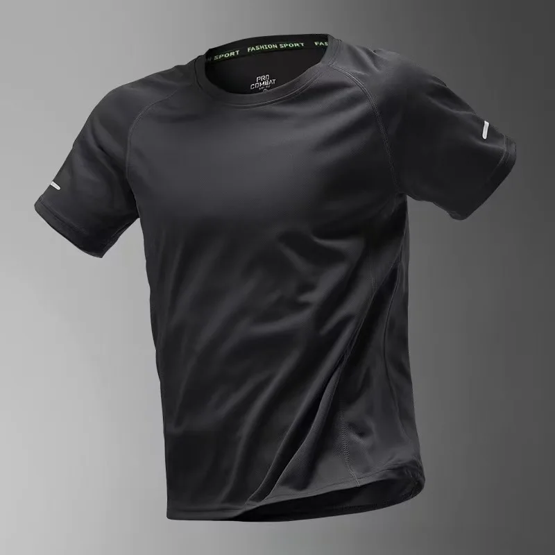 T-shirt à séchage rapide pour homme, nouvelle collection été 2025, en maille, à manches courtes, pour le sport, le fitness et la course à pied