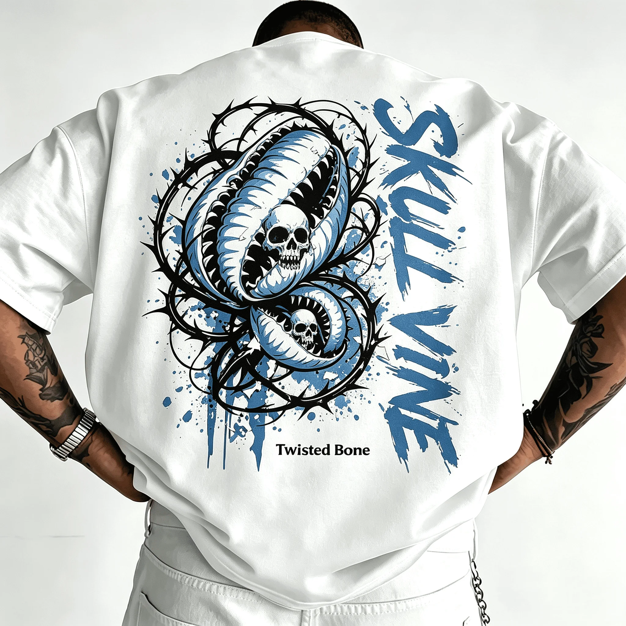 Unisex Blue Poppy Midnight Flower Graphic T-Shirt Men White Oversized Tee Women Gothic Floral Hip Hop Streetwear Back Print Short Sleeve T Shirt