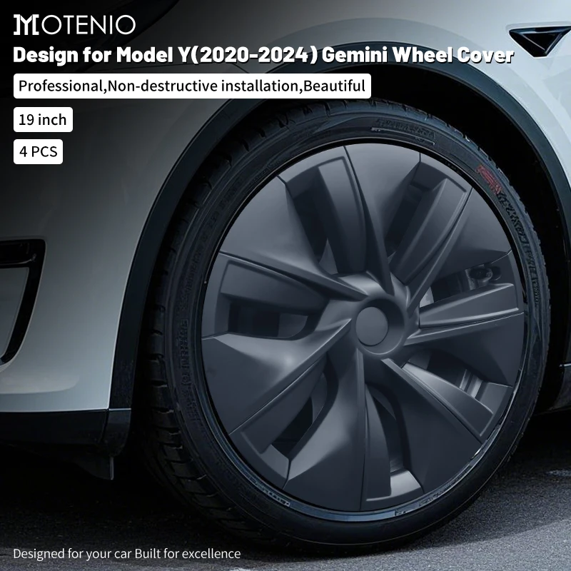 

4PCS Hubcaps For Tesla Model Y 2020-2024 19 Inch Gemini Style Wheel Cover Replacement Automobile Hub Cap Full Rim Car Accessories