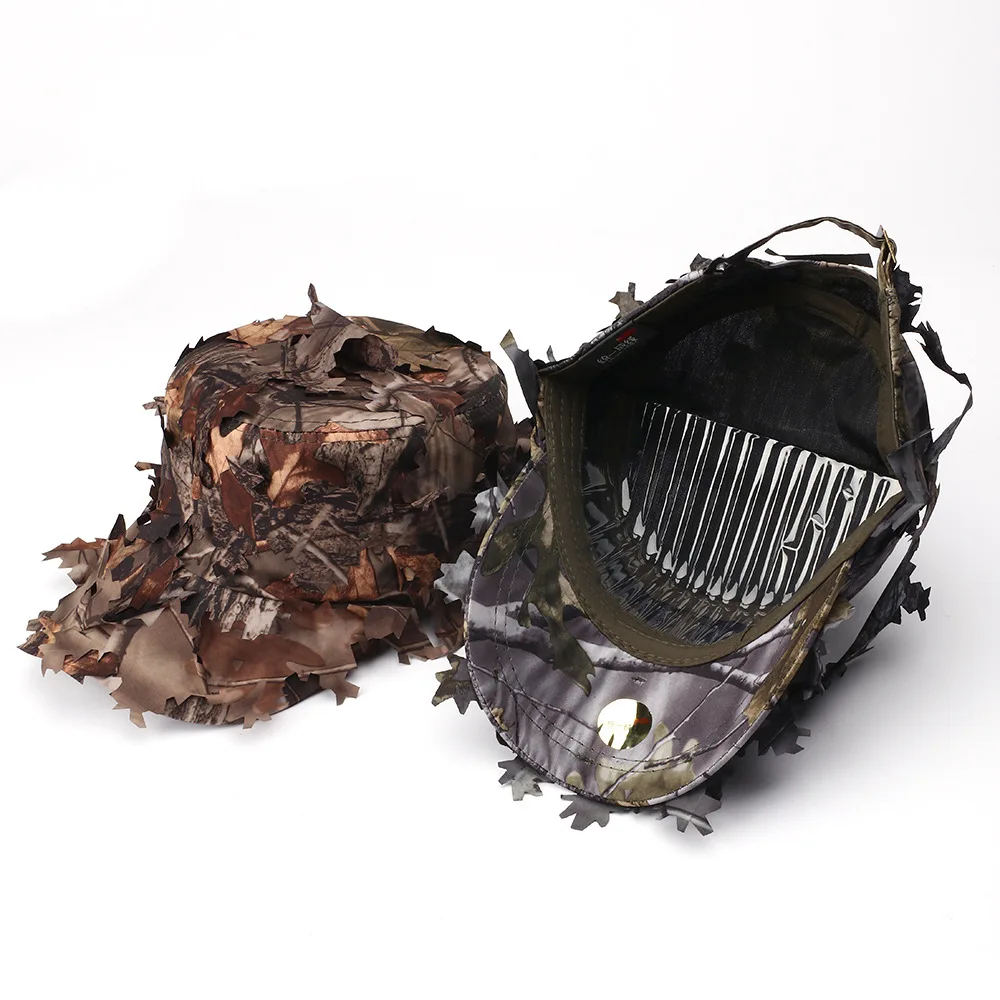 Herren Tarnmuster Boonie Hüte 3D Blätter Camo Taktische Kappe Ghillie Mützen Jäger Scharfschützen Hüte Angeln Sonnenschutz Jagdzubehör – Detail 5