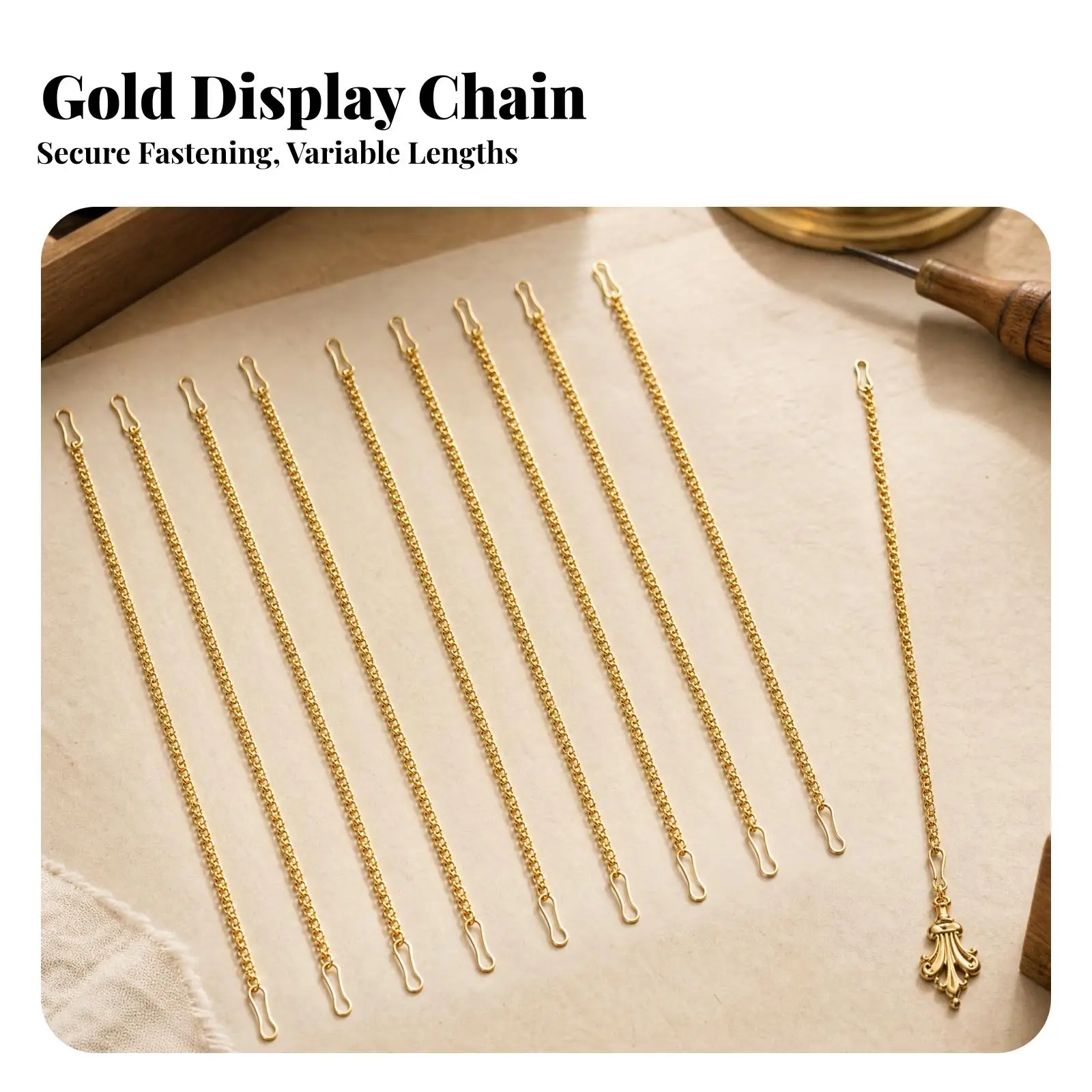 10 Pieces Iron Chain with Hooks Gold-Colored Hanging Chain with Hooks Lightweight Hardware for Crafters, Gardeners, Home