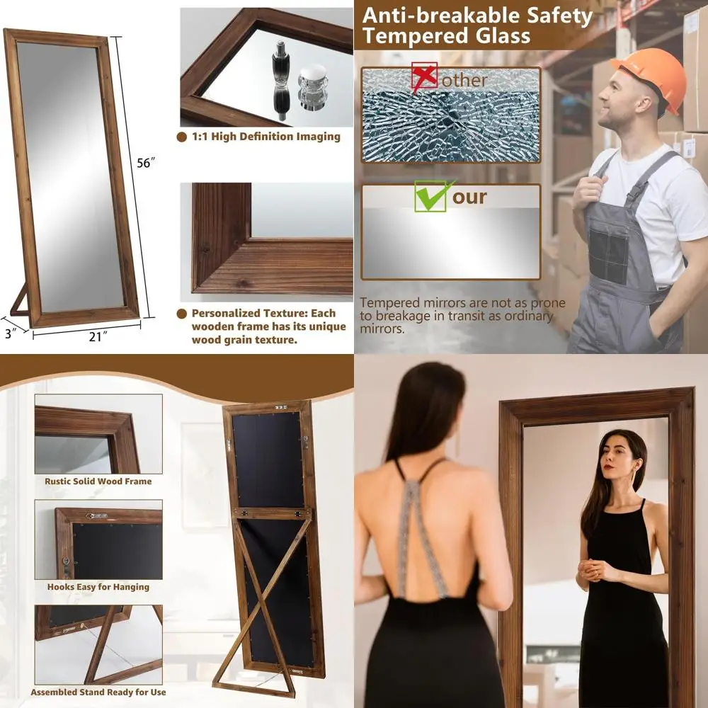 

Wooden Floor-Mounted Mirror, 56x21, for Leaning or Hanging, Ideal for Home Spaces
