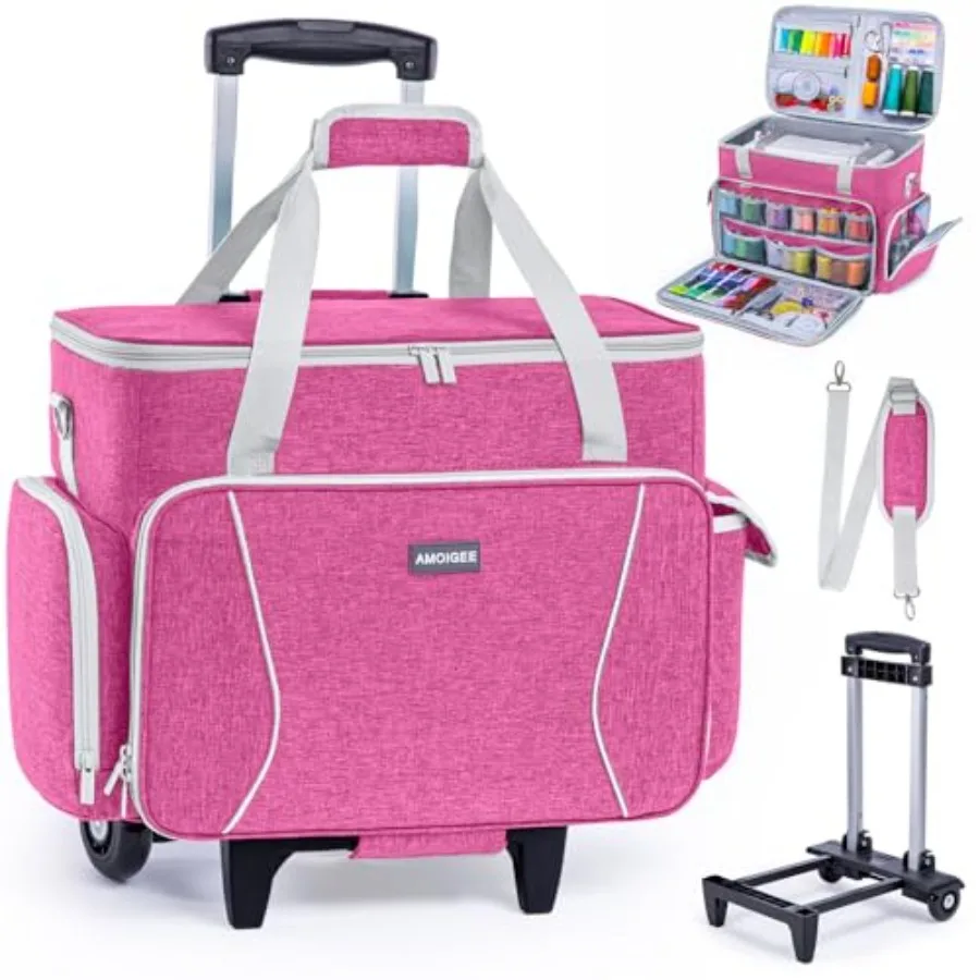 

Rolling Sewing Machine Case with Detachable Frame Trolley and Removable Padding Fits Most Standard Machines Compatible with Sin
