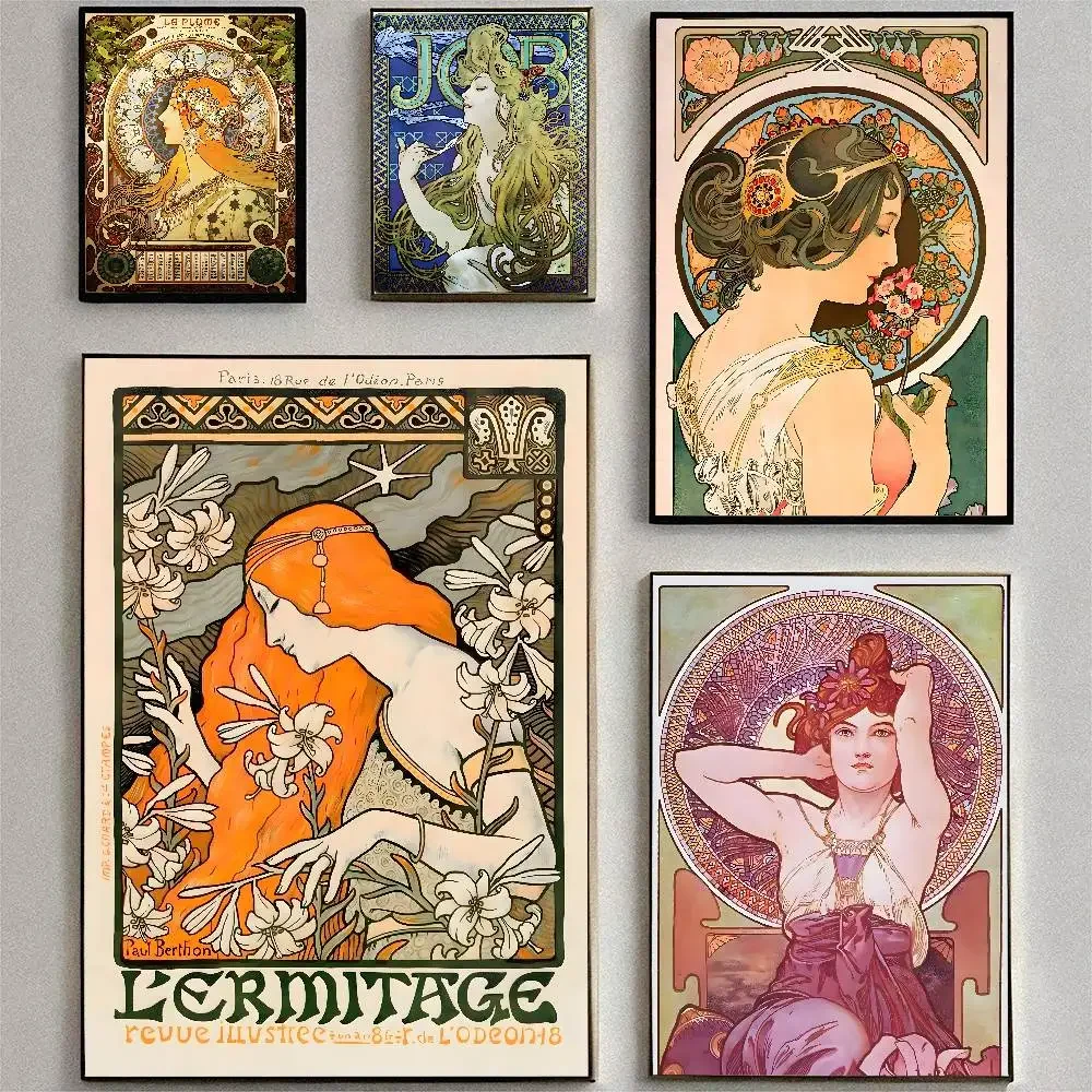 Famous Alphonse Mucha Art Nouveau Painitngs On The Wall Art Posters High Quality Wall Art Decorations Color Prints Sticky