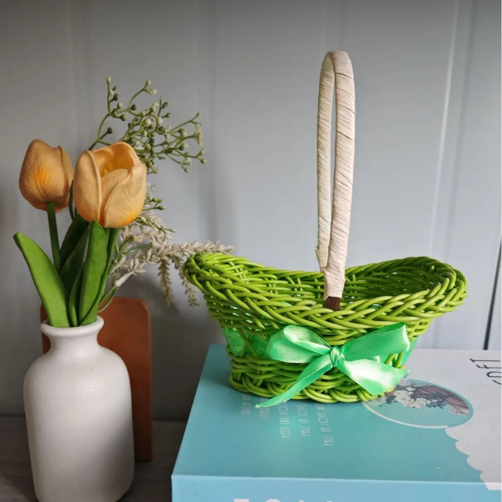 with Handle Imitation Rattan Handhold Handwoven Multistyles Braid Storage Baskets Household Vegetable Fruit Flowers Holder