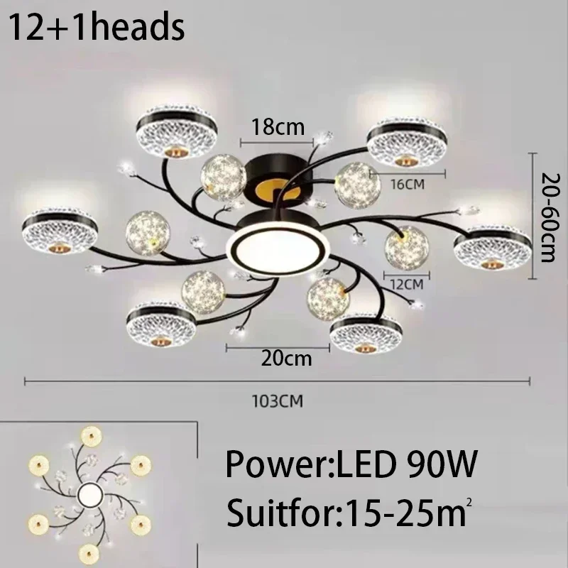 2025 New Crystal Living Room Ceiling Light Modern Intelligent LED Bedroom Restaurant Apartment Interior Decoration