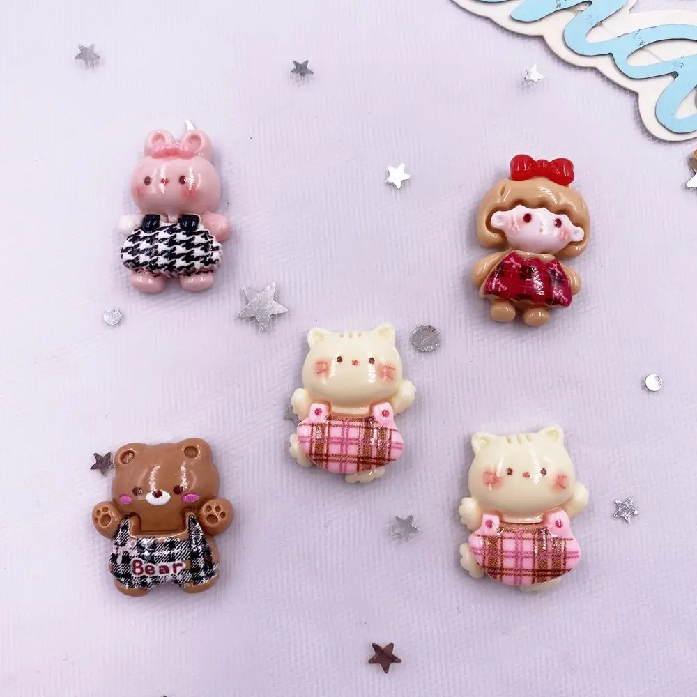 10Pcs Resin Colorful Kawaii Girl rabbit Cats Bear Flat back Stone Figurines Christmas Decor Accessories DIY Bow Scrapbook Crafts