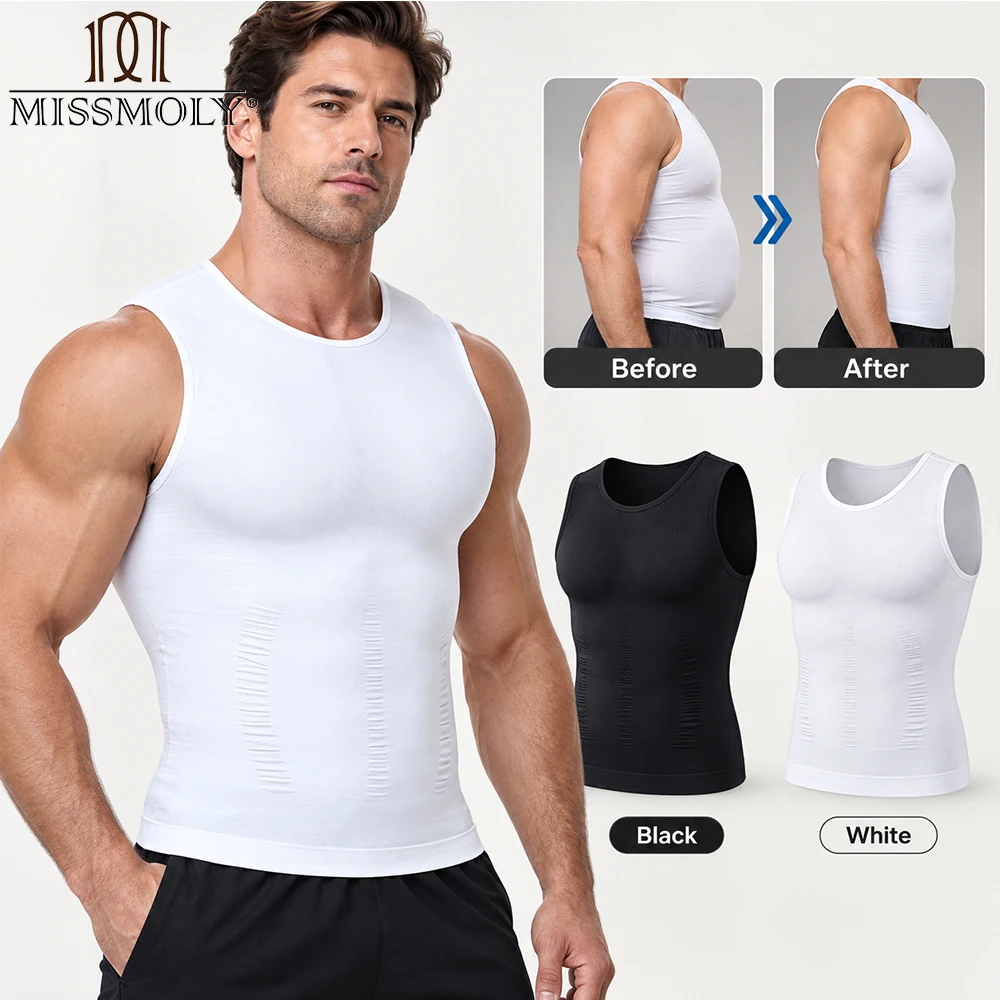 Miss Moly Men Compression Tank Top Back Support Posture Shaping Vest Chest Control Tummy Control Body Shaper Slimming Shapewear