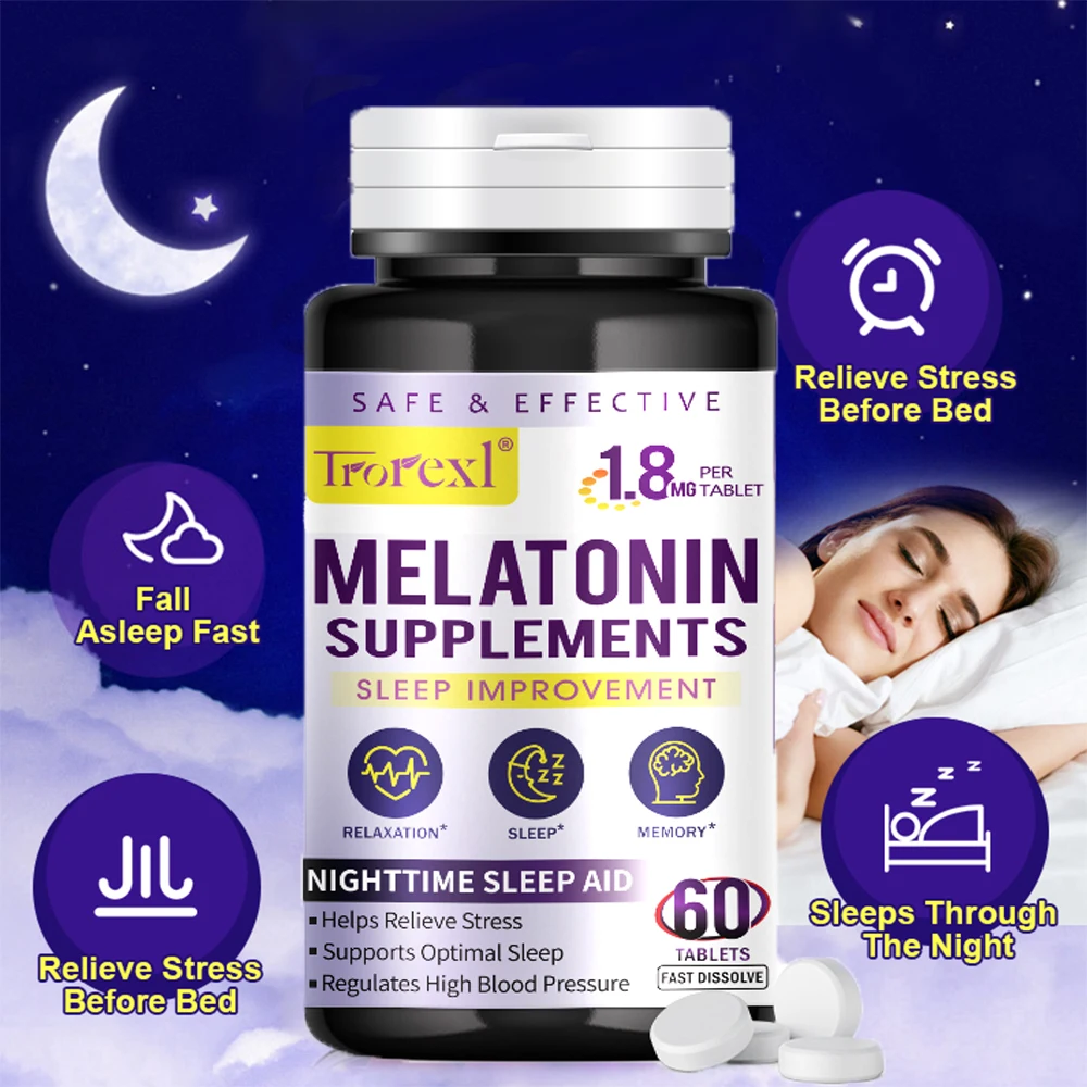 

Melatonin Capsules Sleeping Pills Melatonin Vitamin B6 Help Improve Sleep for Middle-aged Elderly Stress Relief Save Insomnia