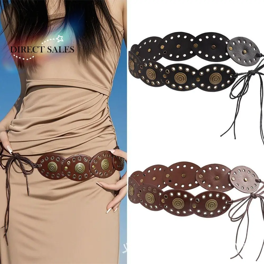 

Fashion Retro Rivet Waist Belt Korean Style Eyelet Disk Punk Wide Waistband Cowgirl Harajuku PU Leather Belt Decorative Dress