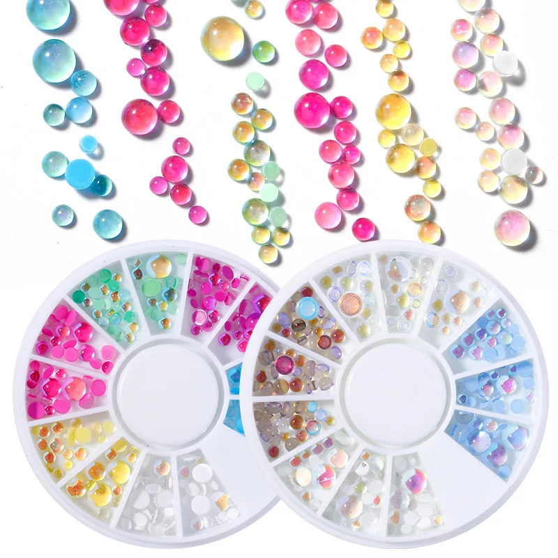 1 Box Regenbogen Meerjungfrau Tränen Nail Art Charms Macaron Blase Perlen Nail Art für Sommer Aurora Halbkugelförmige Glas Nageldekorationen