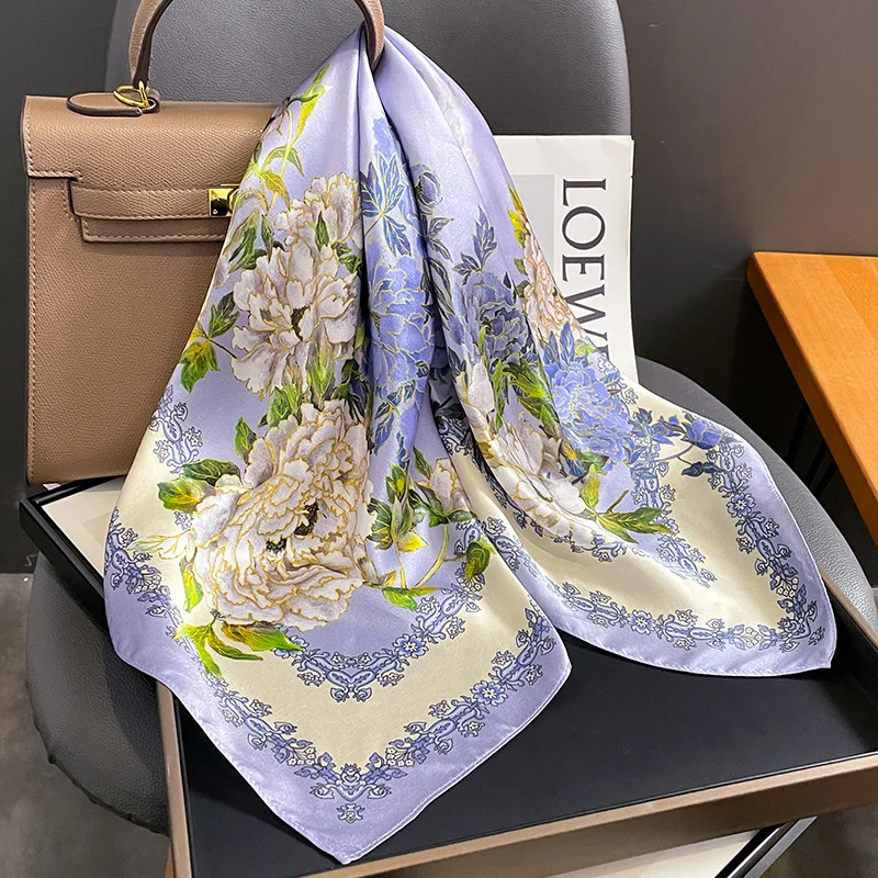 Spring/Summer Soft Satin Printed Scarf New Fashionable Women\'s Silk Ribbon Decorative Scarf Silk Scarves Neck Protection Shawls