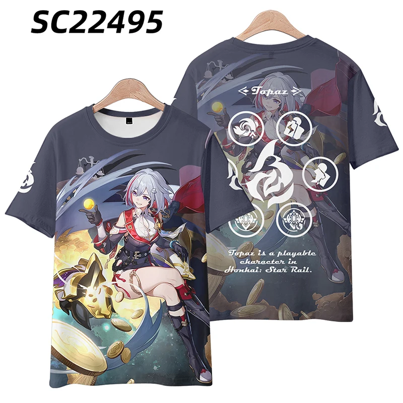 Anime Honkai Star Rail Topaz 3D Print T Shirt Women Men Summer O-neck Short Sleeve Funny Tshirt Graphic Tees Streetwear Cosplay