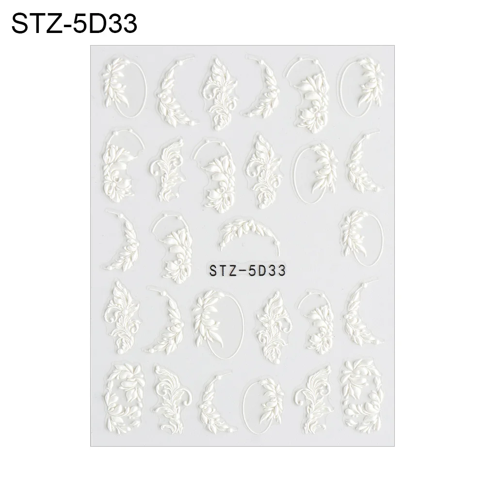 تصميم الزفاف الشارات المنزلق ذاتية اللصق 5D ملصقات الأظافر الزهور يترك تنقش #1