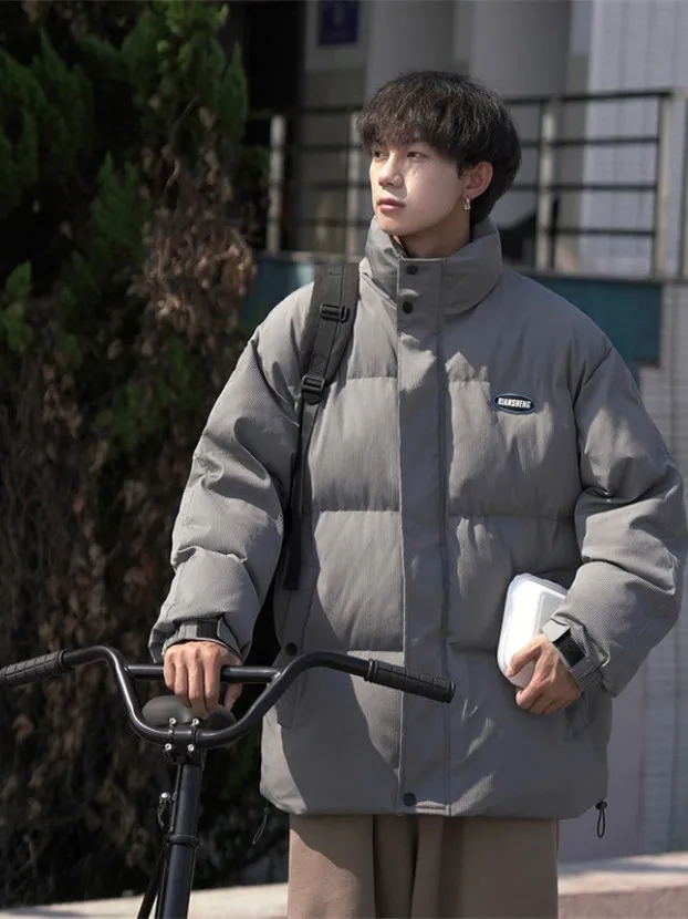 

Winter Thickened Men's down Jacket Cotton Puffer Coat Bread Style Outerwear Trendy Youth Casual Long Sleeve Zipper Closure