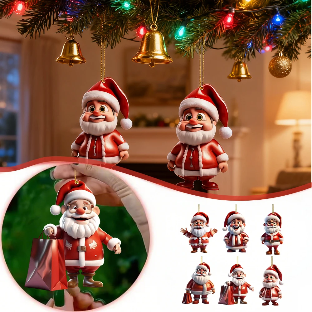 2d nova decoração da árvore de natal pingente papai noel acrílico material durável presentes de natal decoração para casa papai noel cosas navideñas