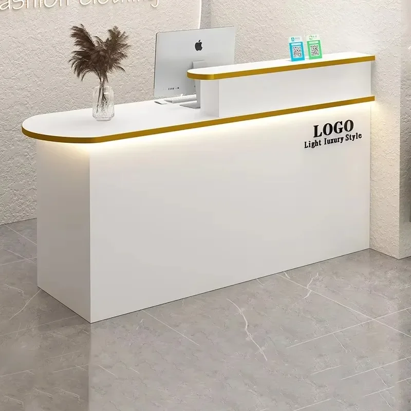 White Stylish Reception Desks Corner Light Bar Office Checkout Reception Desks Cashier Salon Mostrador Commercial Furniture