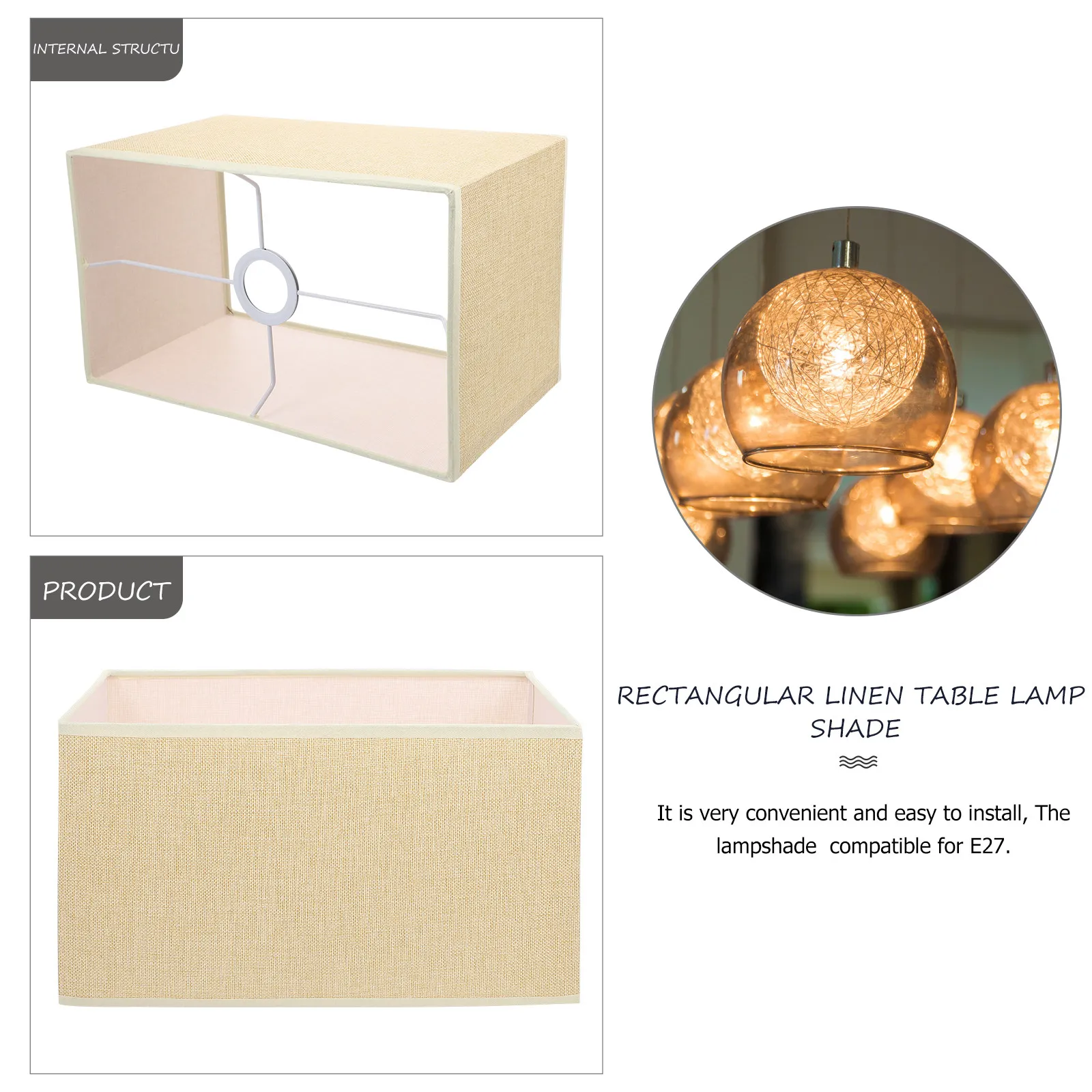Premium Linen Fabric Lampshade Rectangular Cloth Lamp Cover for Desk Tabletop Lamp Creative Home Office Study Library Light