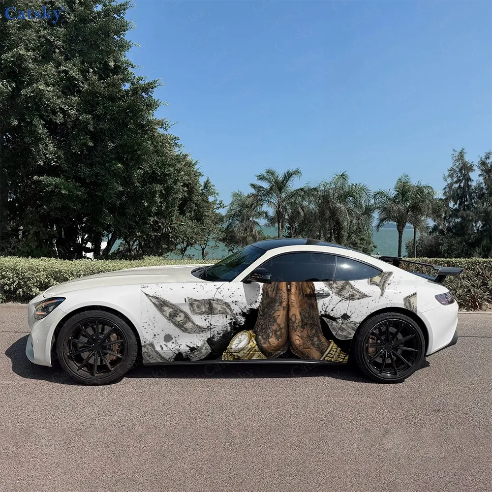 2pcs Money Flying Gold Wrist, Durable, Fade-resistant, Enhance Vehicle Aesthetics With Bold Artistic Design Car Vinyl Wraps