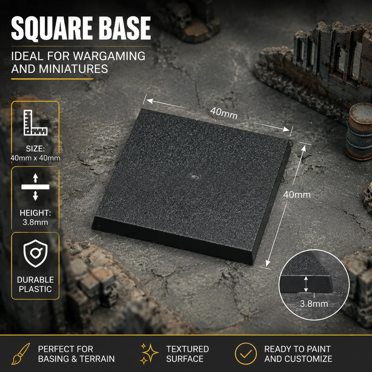 40mm Square Bases for WH and FW  Miniatures Base and Wargame Model Bases  NEW