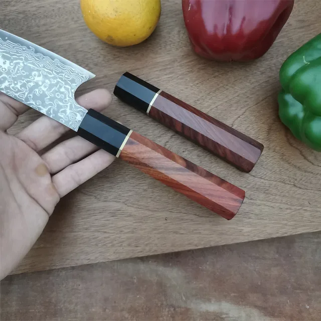 Ośmiokątna rękojeść noża DIY japońska kuchnia szefa kuchni, szczegóły naturalne akcesoria eko noże Vintage przyjazny drewniany uchwyt