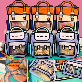 Bolsa Escolar creativa de dibujos animados para niños, bolsas de embalaje con autobloqueo para aperitivos, dulces, decoración de fiesta de cumpleaños, 12 piezas