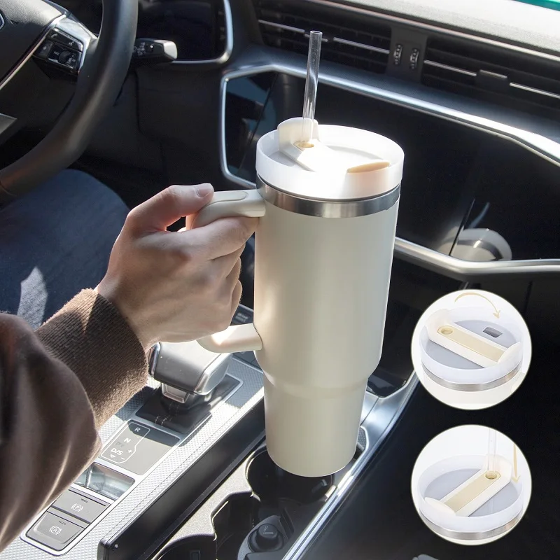 

New Hot 40oz Insulated Tumbler acuum Cup 2.0 Thermal Mug for with Handle Straw Stainless Steel Hot and Cold Coffee Drink