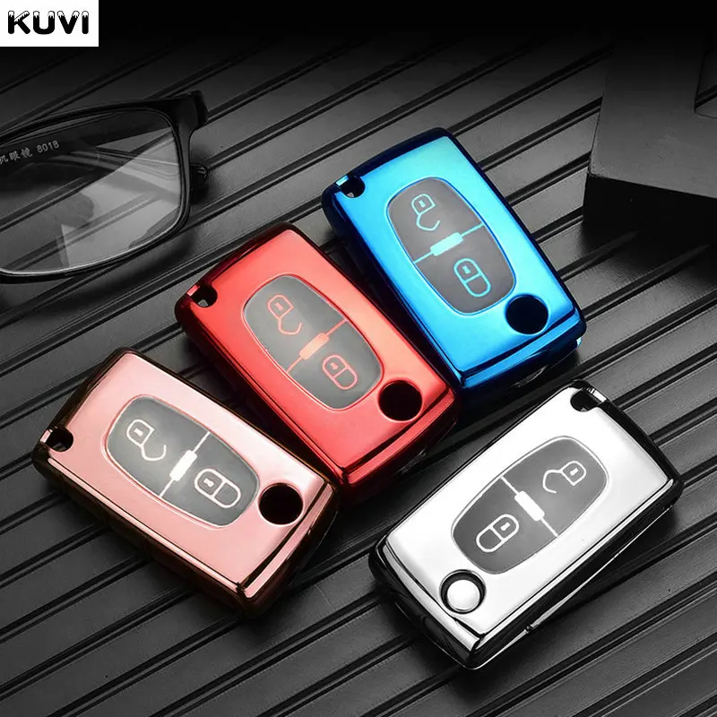 Plating TPU 2/3 Buttons Car Remote Key Case Cover Shell for Citroen C2 C3 C4 C5 C6 C8 for Peugeot 107 207 307 307S 308 407 607