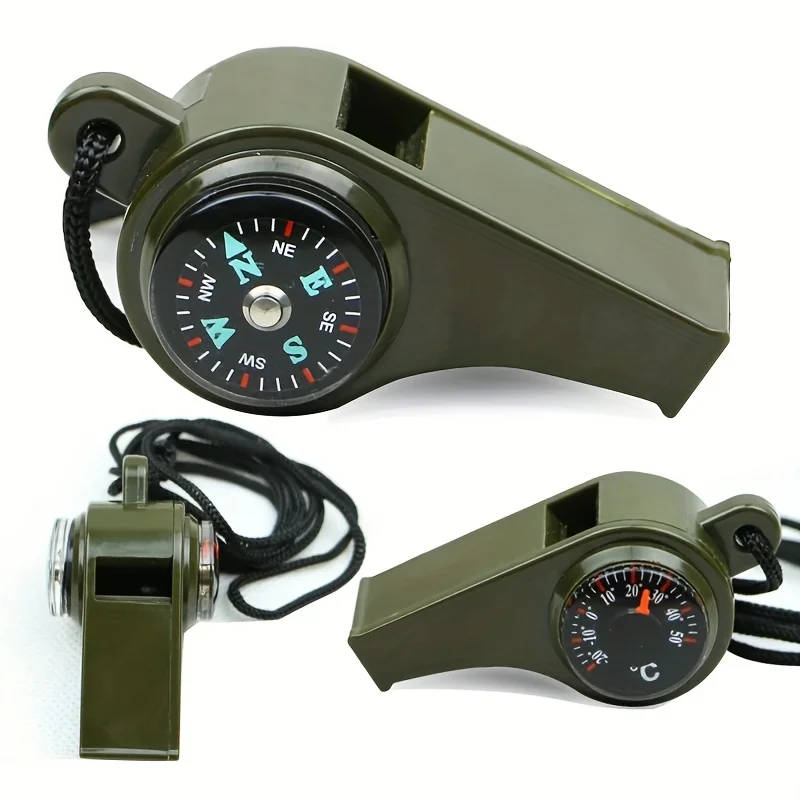 3-in-1 Emergency Whistle Compass & Thermometer - High Decibel Survival Keychain for Outdoor Safety