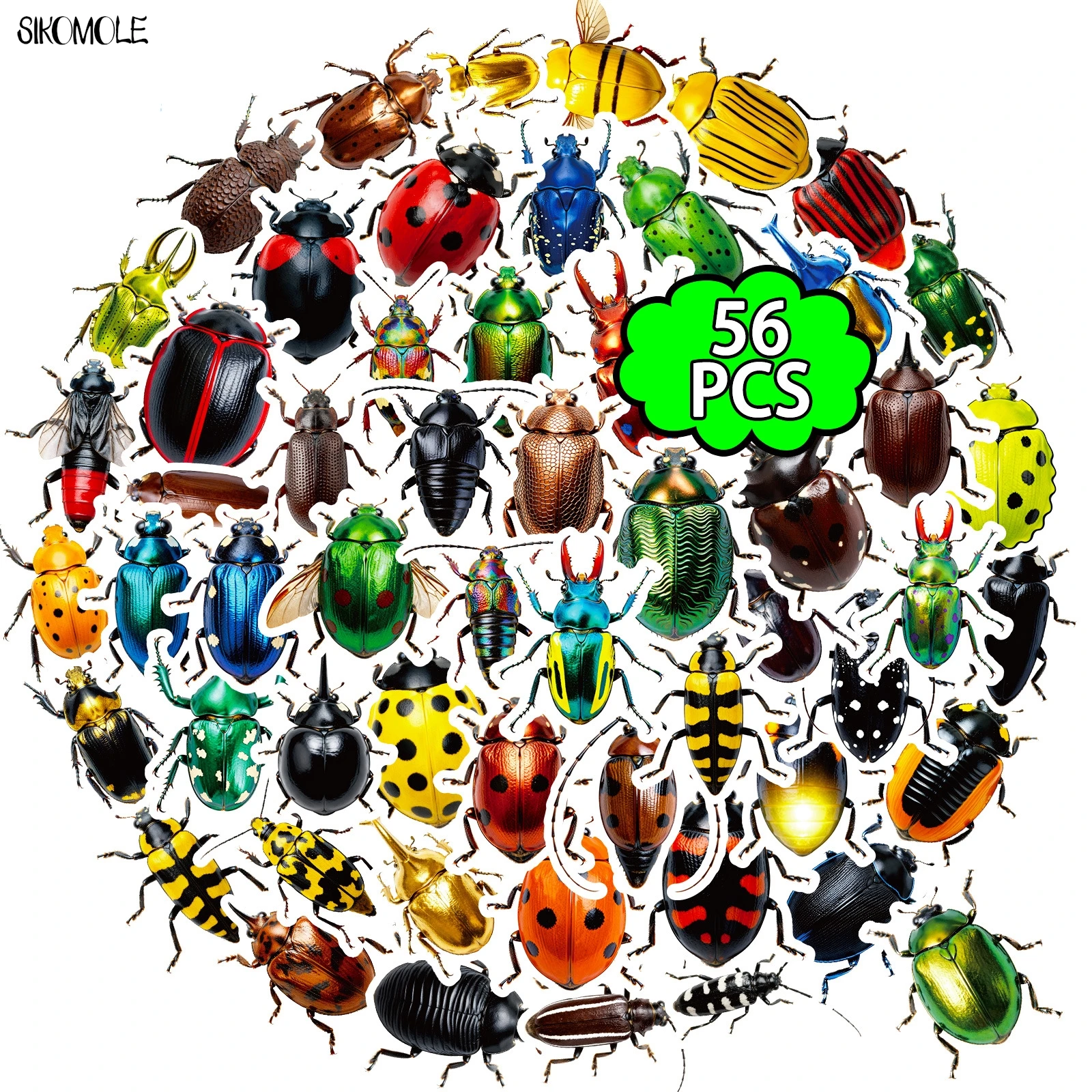 10/30/56PCS Colorful Beetle Stickers INS Style Cute Insect Cartoon Kawaii DIY Toys Guitar Luggage Suitcase Graffiti Sticker