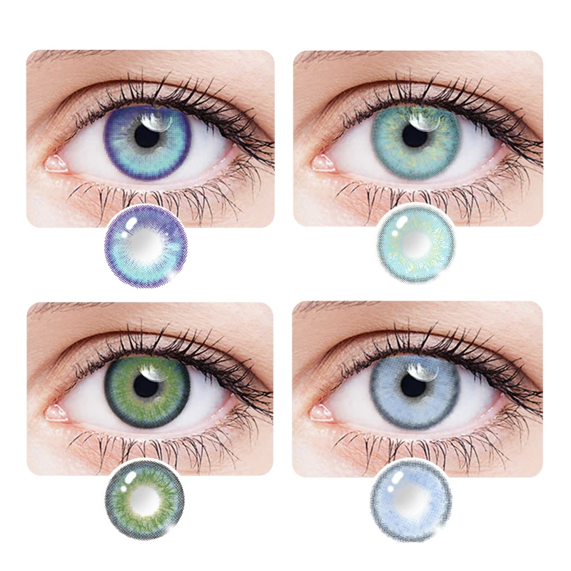 1pair Blue Contact Lenses with Diopters Graduated Beautiful Pupil Prescription Correct Myopia Hydrophilic Cosmetics Accessories