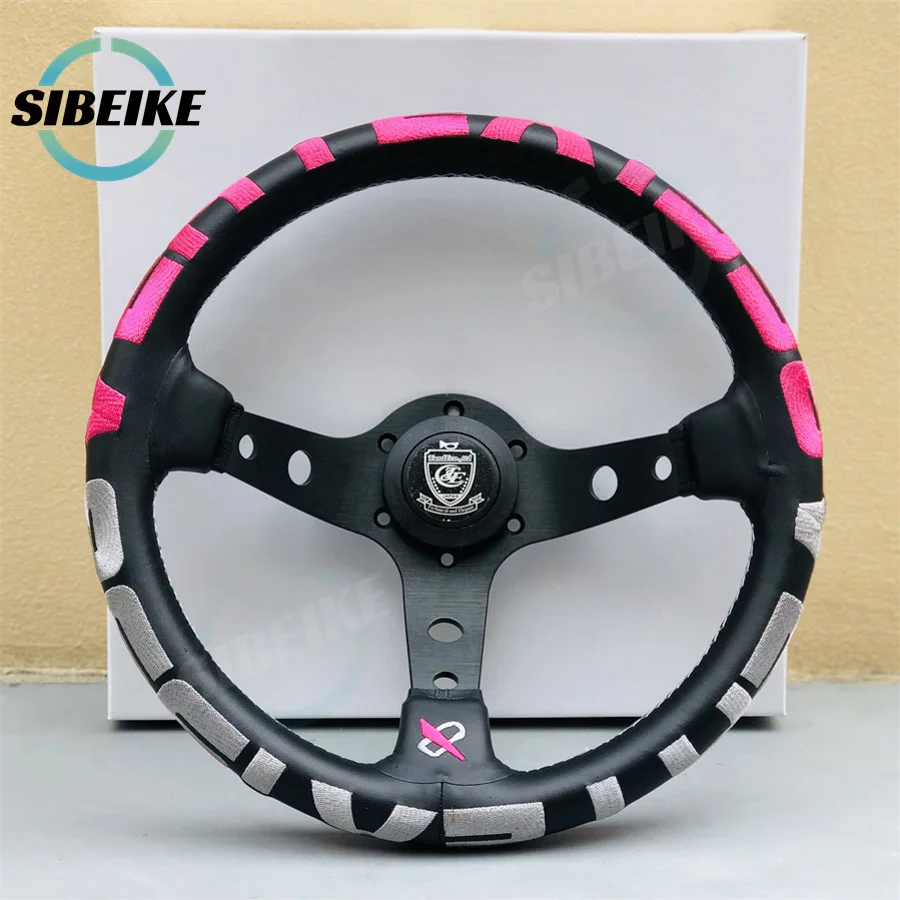 JDM 13inch Vertex 1996 Leather Steering Wheel Pink Red Green Deep Dish Drifting Sports Steering Wheel