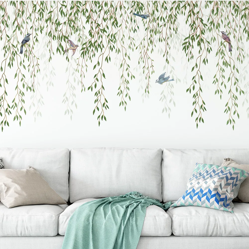 Green Plants Vine Wall Stickers Decoration Green Leaves Wall Decorative Vinyl Living Room Bedroom Wallpaper Large Wall Murals