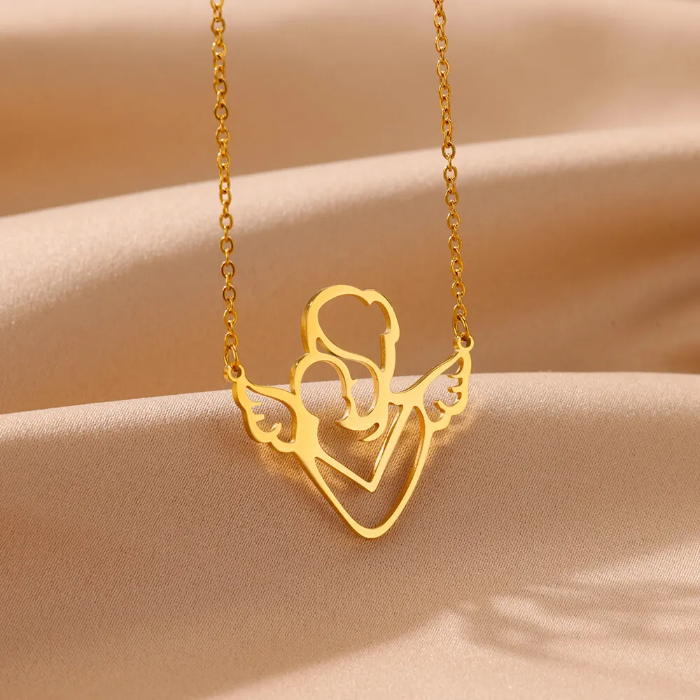 Stainless Steel Maternal Love Necklace for Women Gold Color Geometric Aesthetic Pendant Necklace Mother's Day Best Gift for Mom