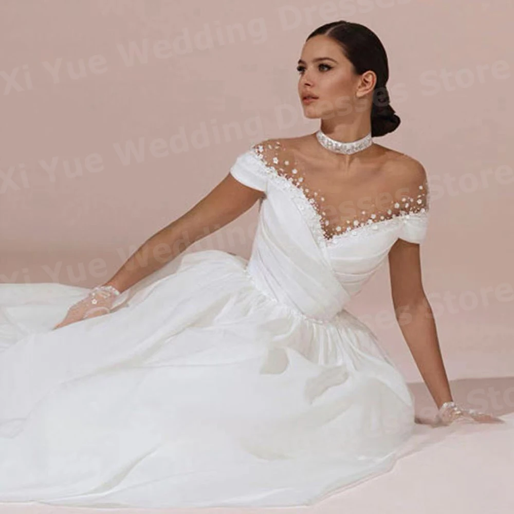 Vestidos De novia elegantes De línea A para mujer, bonitos Vestidos De novia De flores, Vestidos De manga corta, Vestido De novia personalizado De princesa