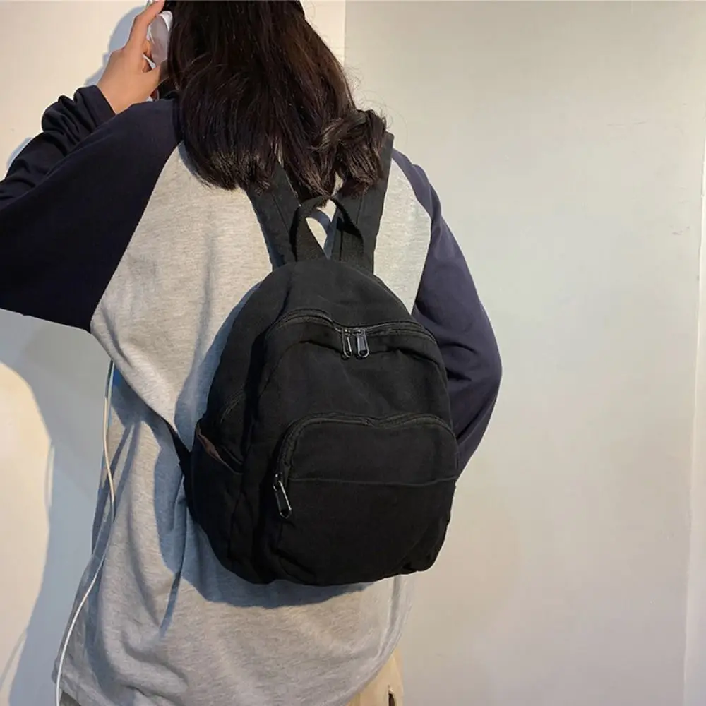 

High Quality Simple Canvas Leisure Backpack Retro Multi-Function Shoulder Bag Trendy Washable Schoolbag College Student