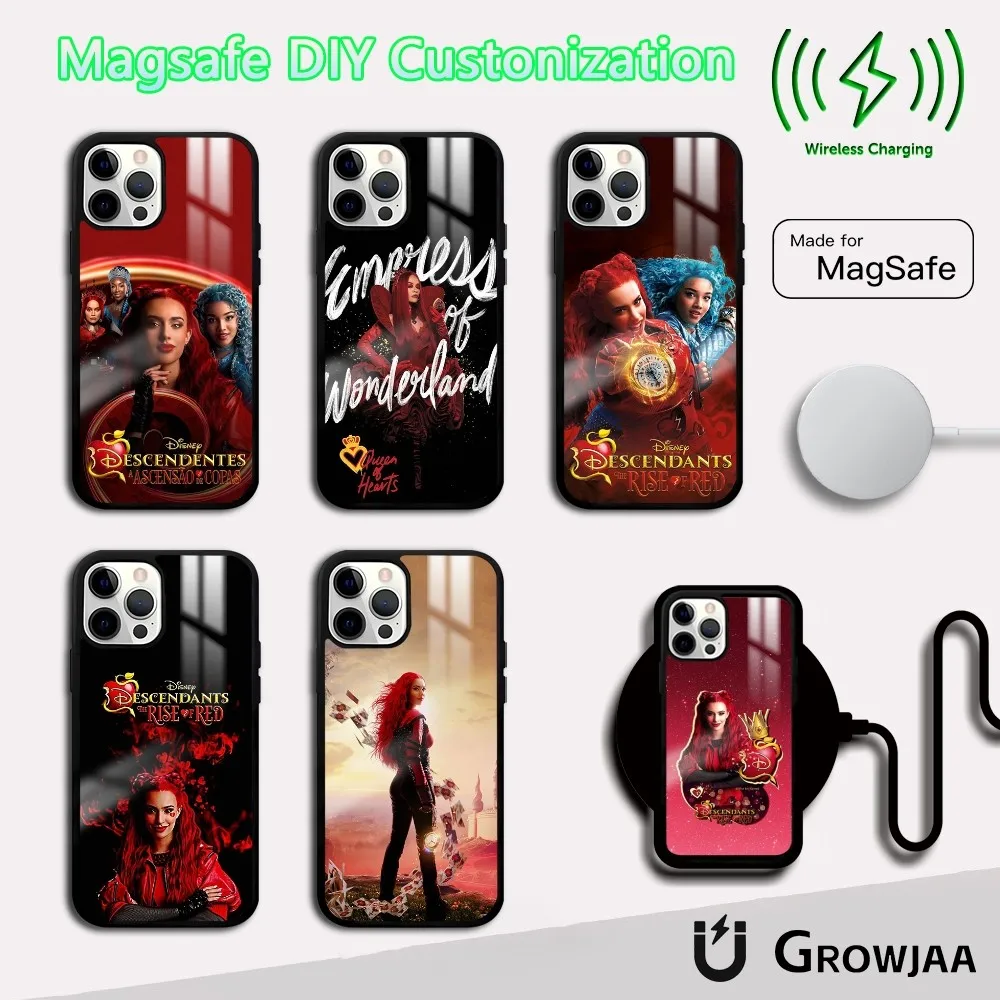 

MINISO Disney D-Descendants Red Phone Case For iPhone 16 15 14 13 12 11 Pro Max Plus Mini Magsafe Mirror Wireless Magnetic Cover