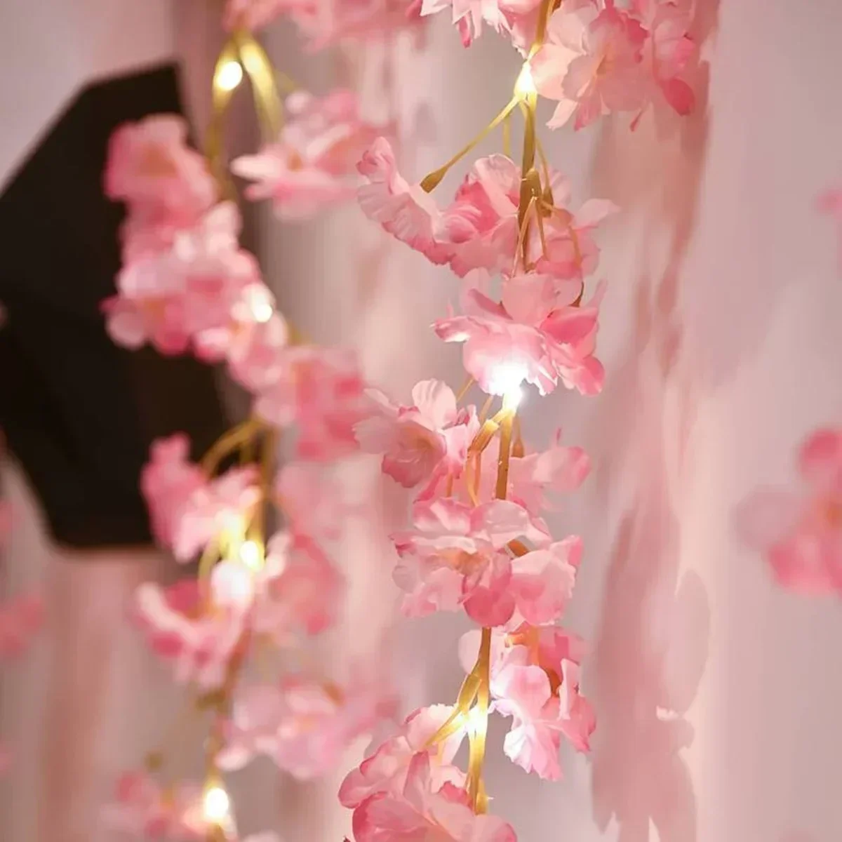 Pink Cherry Blossom String Light 2M 20LED Artificial Flower Garland Vines Fairy Lights for Bedroom Wedding Party Decoration