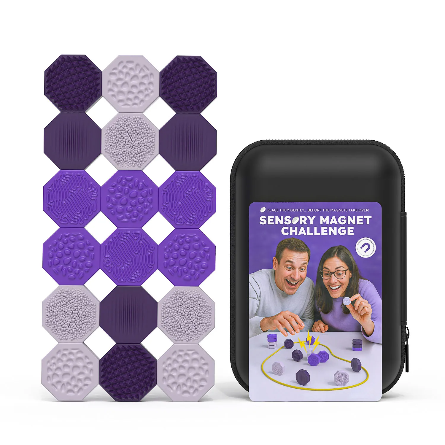 

Sensory Magnet Challenge – 18-Piece Strategy Game for Adults & Teens, 6 Textures for Focus & Stress Relief, Silicone Fidget Toy