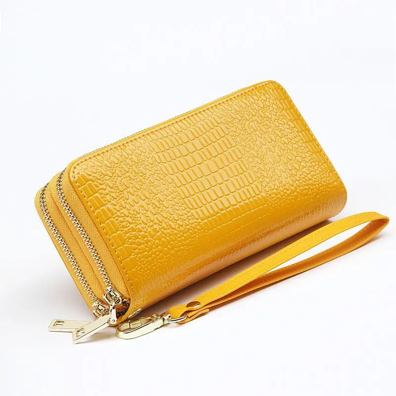 HxWomen's Long Wallet2024New Men's Wallet Large Capacity Phone Card Bag Three-in-One Yellow Lucky Real