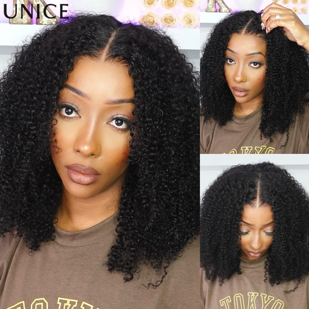 

Парик UNice 4C Edges Kinky Curly с завязками, 7x5, без клея, короткий, из натуральных волос, плотность 150%