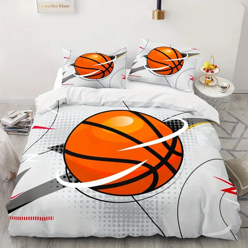 Boys Basketball Duvet Cover Twin Queen Size for Kids Teen Room Sports Bedding Set, Ball Game Comforter Cover with Pillow Case - view 2