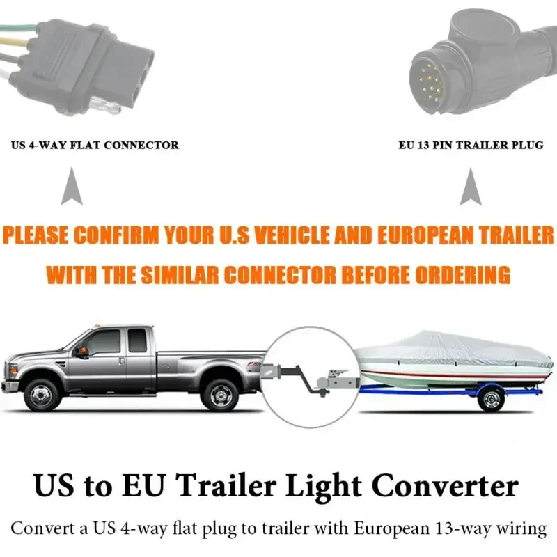 New US 4-Pin Flat Plug to EU 7-Pin Trailer Connector – 4-to-7 Trailer Light Converter Adapter