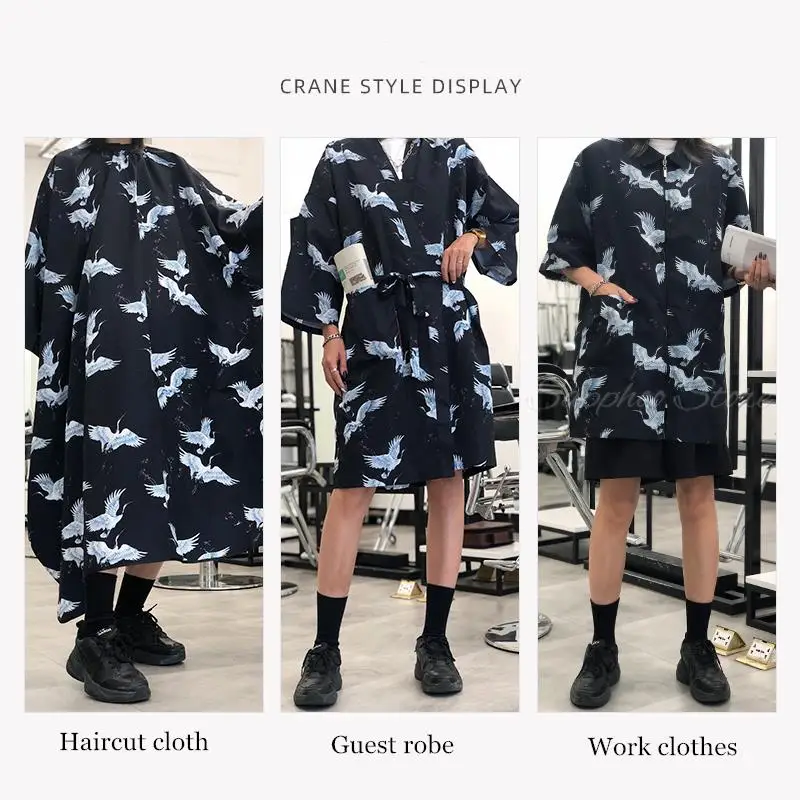 Crane Pattern Work clothes/Guest robe/Warp Adult Salon Barber Cape Haircut Hairdresser Cape Waterproof Hair Cloth Wrap G0901