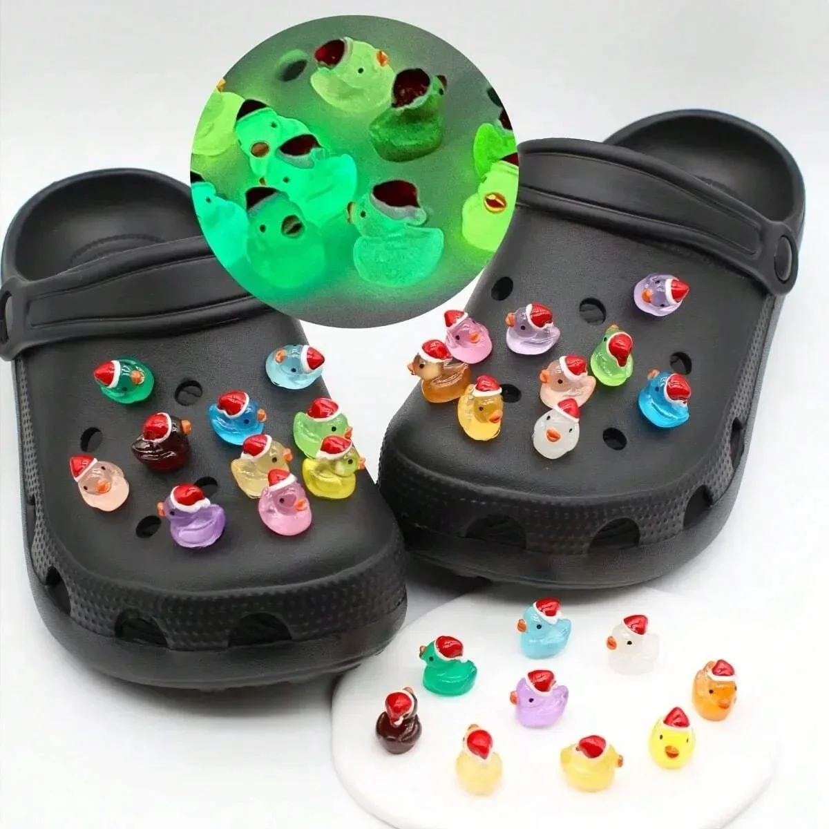 Im Dunkeln leuchtendes 3D-Enten-Schuhanhänger-Set, Weihnachts-Enten, DIY, abnehmbare Schnalle, Schuhdekorationen, 14/16-teiliges Schuhzubehör – Detail 8