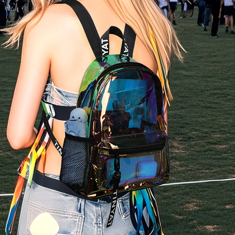 PVC Clear Backpacks for Women Stylish Music Festival Water Resistant School Bag ita Bag for Easy Inspection During Travel