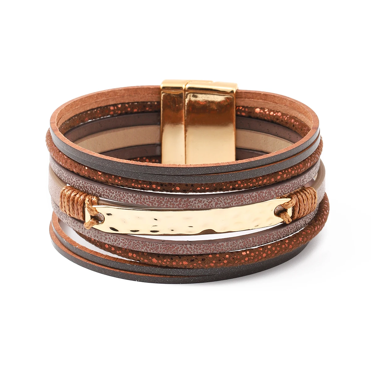 Classic Multi Layer Leather Cuff Bracelet for Women Jewelry UP Leather Savage Wind Magnetic Buckle Female Bangle Handcuff