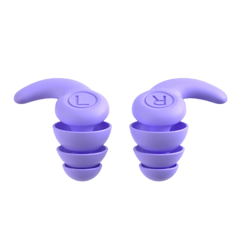 1 Pair Silicone Earplug Reduction 3 Layers for 5-12 Year Old Children (Purple)