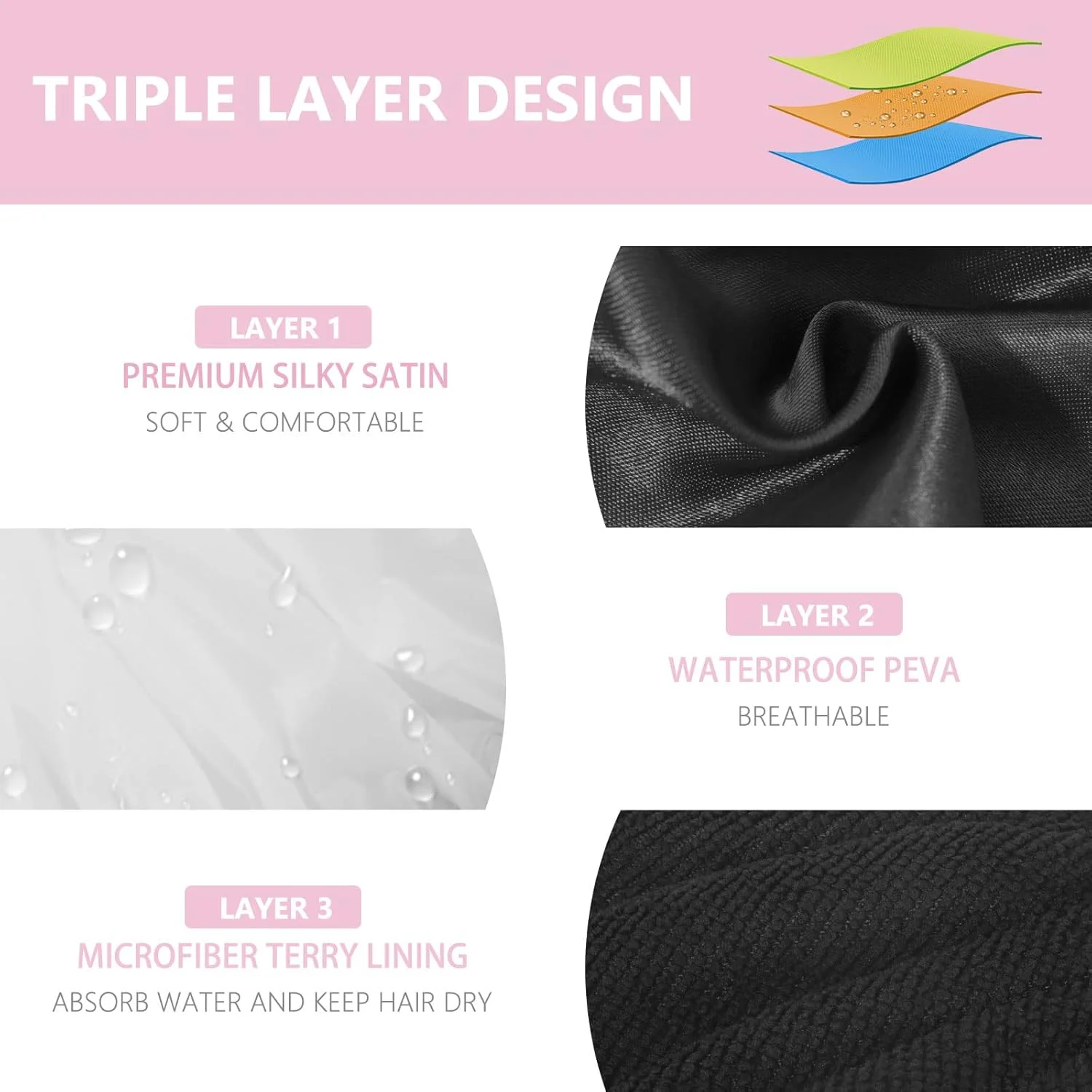 Doccia, Doccia Foderata in Terry per Donna Riutilizzabile, Bagno Impermeabile a Tripla Strato, Extra Large per Capelli Lunghi da Donna